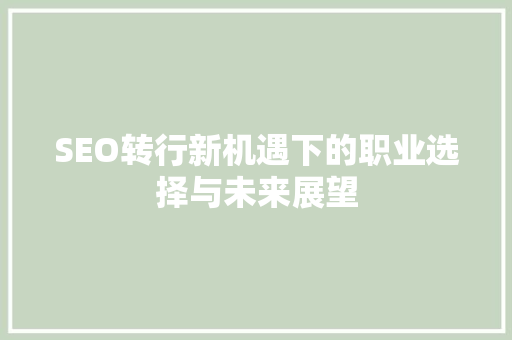SEO转行新机遇下的职业选择与未来展望