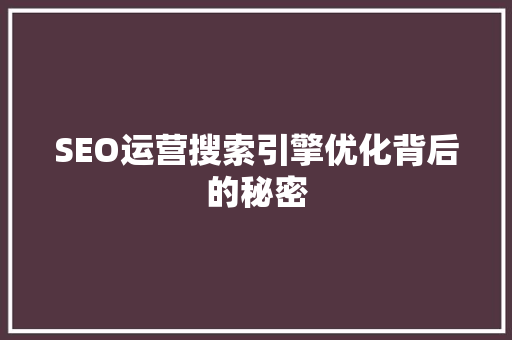 SEO运营搜索引擎优化背后的秘密