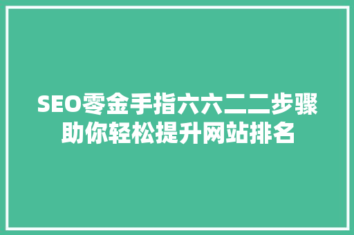 SEO零金手指六六二二步骤助你轻松提升网站排名