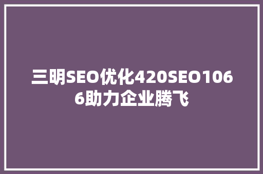 三明SEO优化420SEO1066助力企业腾飞