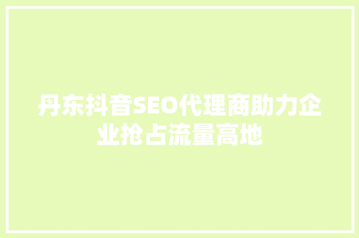 丹东抖音SEO代理商助力企业抢占流量高地