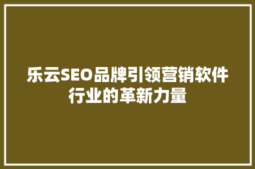 乐云SEO品牌引领营销软件行业的革新力量