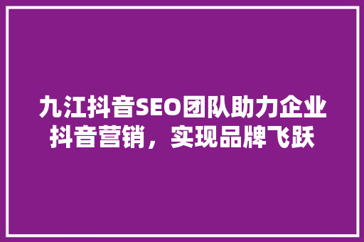 九江抖音SEO团队助力企业抖音营销，实现品牌飞跃