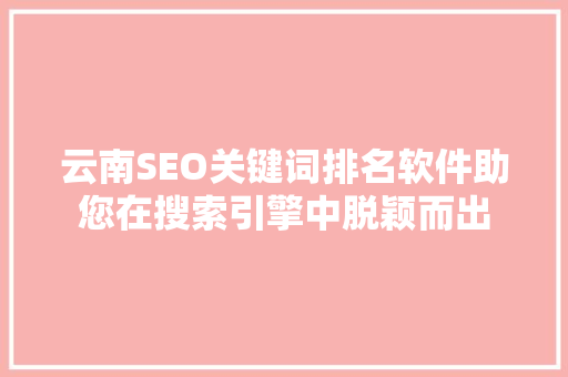 云南SEO关键词排名软件助您在搜索引擎中脱颖而出
