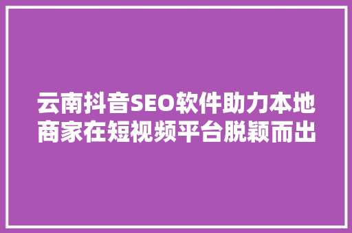 云南抖音SEO软件助力本地商家在短视频平台脱颖而出
