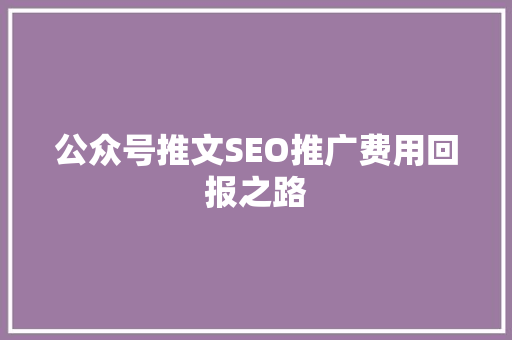 公众号推文SEO推广费用回报之路