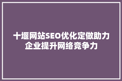 十堰网站SEO优化定做助力企业提升网络竞争力
