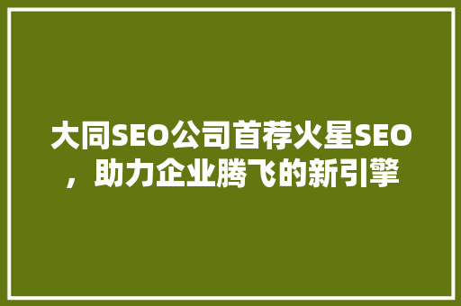 大同SEO公司首荐火星SEO，助力企业腾飞的新引擎