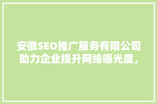 安徽SEO推广服务有限公司助力企业提升网络曝光度，抢占市场先机