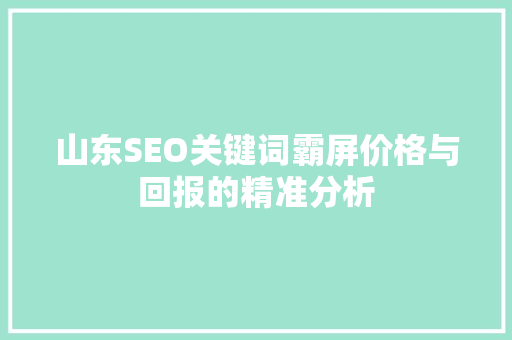 山东SEO关键词霸屏价格与回报的精准分析