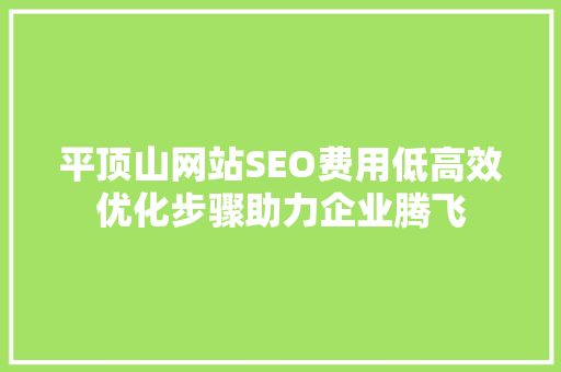 平顶山网站SEO费用低高效优化步骤助力企业腾飞