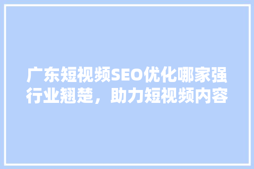 广东短视频SEO优化哪家强行业翘楚，助力短视频内容脱颖而出