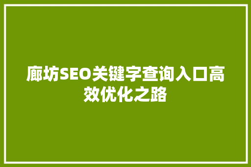 廊坊SEO关键字查询入口高效优化之路