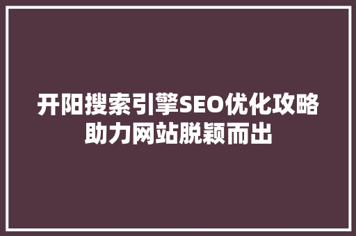 开阳搜索引擎SEO优化攻略助力网站脱颖而出