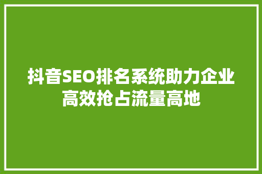抖音SEO排名系统助力企业高效抢占流量高地