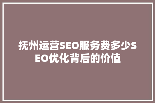 抚州运营SEO服务费多少SEO优化背后的价值