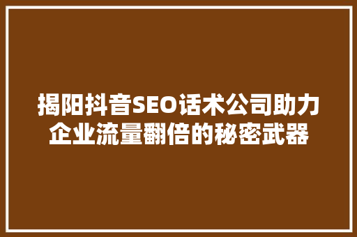 揭阳抖音SEO话术公司助力企业流量翻倍的秘密武器