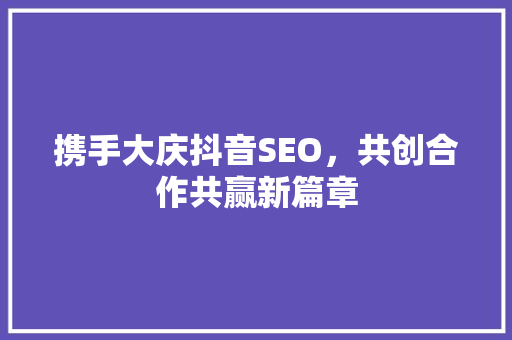携手大庆抖音SEO，共创合作共赢新篇章