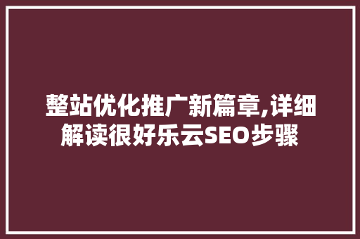整站优化推广新篇章,详细解读很好乐云SEO步骤
