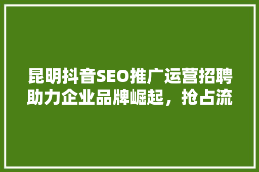 昆明抖音SEO推广运营招聘助力企业品牌崛起，抢占流量风口