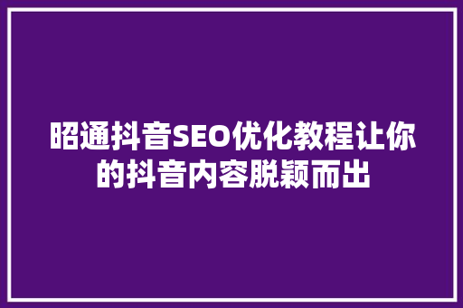 昭通抖音SEO优化教程让你的抖音内容脱颖而出