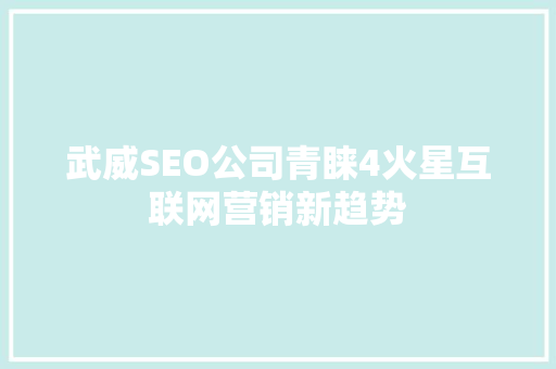 武威SEO公司青睐4火星互联网营销新趋势