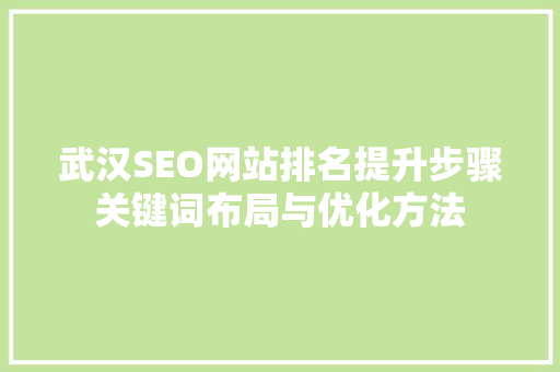 武汉SEO网站排名提升步骤关键词布局与优化方法