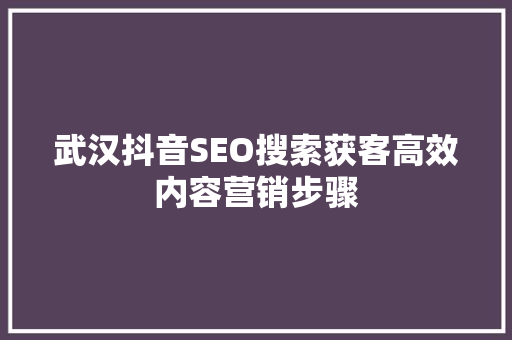 武汉抖音SEO搜索获客高效内容营销步骤