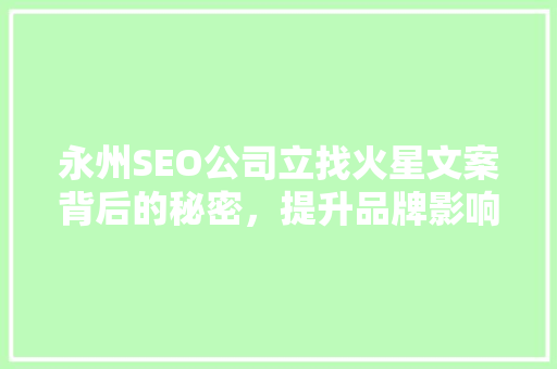 永州SEO公司立找火星文案背后的秘密，提升品牌影响力