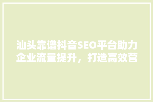 汕头靠谱抖音SEO平台助力企业流量提升，打造高效营销新阵地