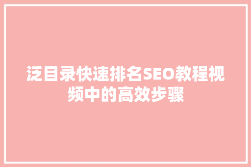 泛目录快速排名SEO教程视频中的高效步骤