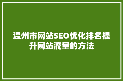 温州市网站SEO优化排名提升网站流量的方法