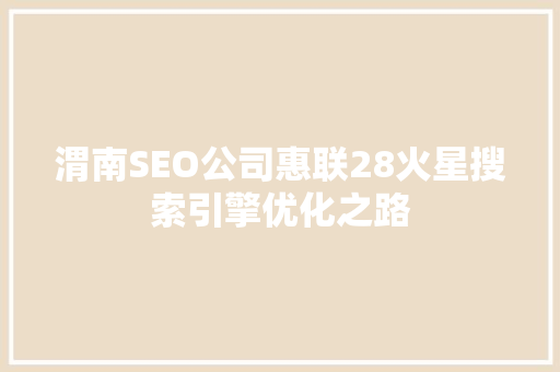 渭南SEO公司惠联28火星搜索引擎优化之路