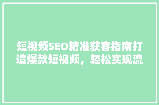 短视频SEO精准获客指南打造爆款短视频，轻松实现流量变现