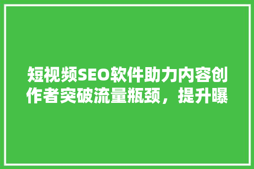 短视频SEO软件助力内容创作者突破流量瓶颈，提升曝光率
