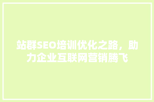 站群SEO培训优化之路，助力企业互联网营销腾飞