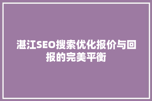 湛江SEO搜索优化报价与回报的完美平衡