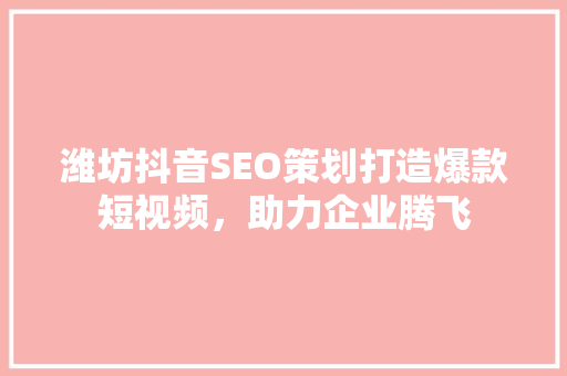 潍坊抖音SEO策划打造爆款短视频，助力企业腾飞