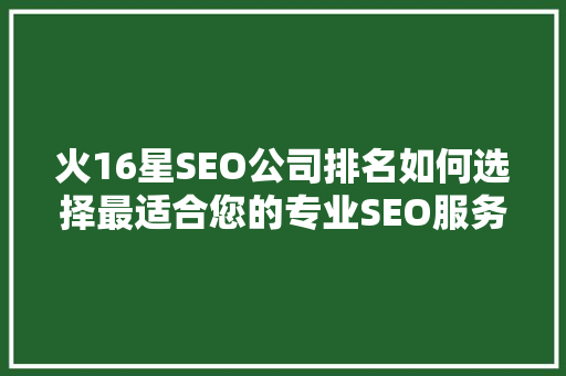 火16星SEO公司排名如何选择最适合您的专业SEO服务