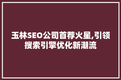 玉林SEO公司首荐火星,引领搜索引擎优化新潮流