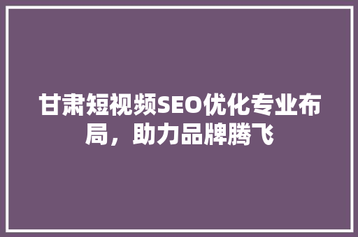 甘肃短视频SEO优化专业布局，助力品牌腾飞