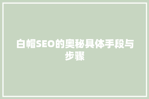白帽SEO的奥秘具体手段与步骤
