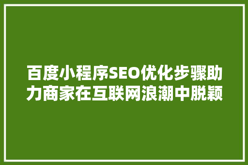百度小程序SEO优化步骤助力商家在互联网浪潮中脱颖而出