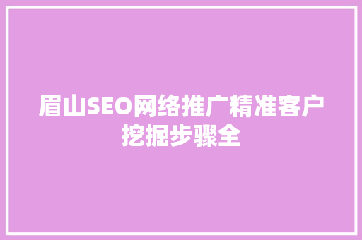 眉山SEO网络推广精准客户挖掘步骤全