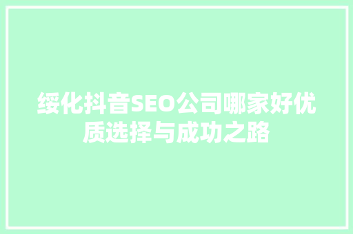 绥化抖音SEO公司哪家好优质选择与成功之路