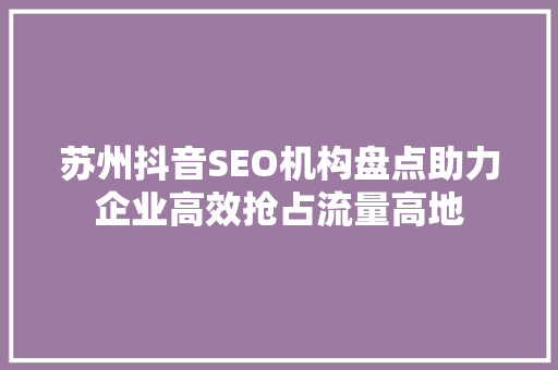 苏州抖音SEO机构盘点助力企业高效抢占流量高地