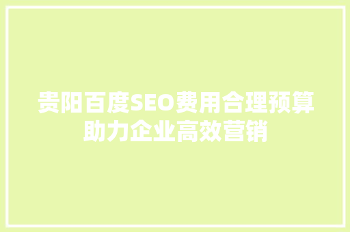 贵阳百度SEO费用合理预算助力企业高效营销