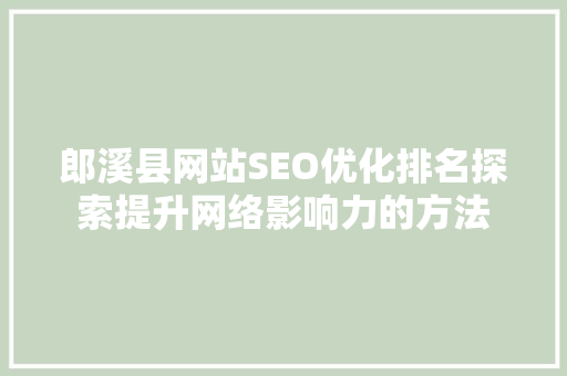郎溪县网站SEO优化排名探索提升网络影响力的方法