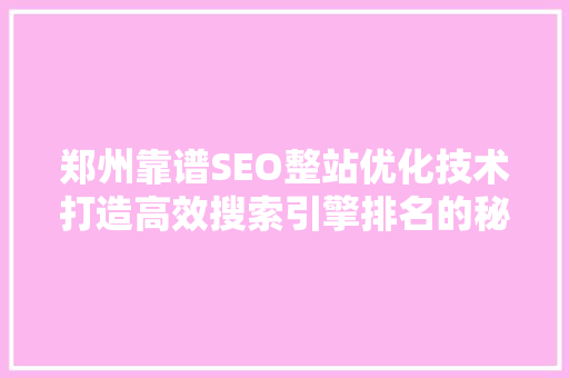 郑州靠谱SEO整站优化技术打造高效搜索引擎排名的秘密武器