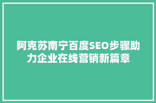 阿克苏南宁百度SEO步骤助力企业在线营销新篇章